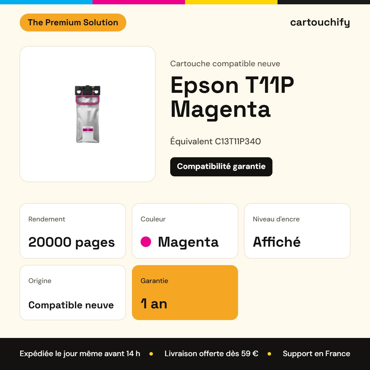 Epson T11P Cartouche Magenta compatible équivalent à C13T11P340 : caractéristiques