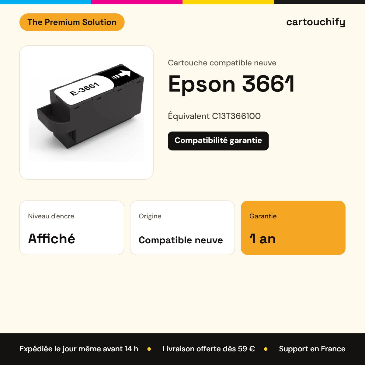 Epson 3661 Cartouche compatible équivalent à C13T366100 : caractéristiques