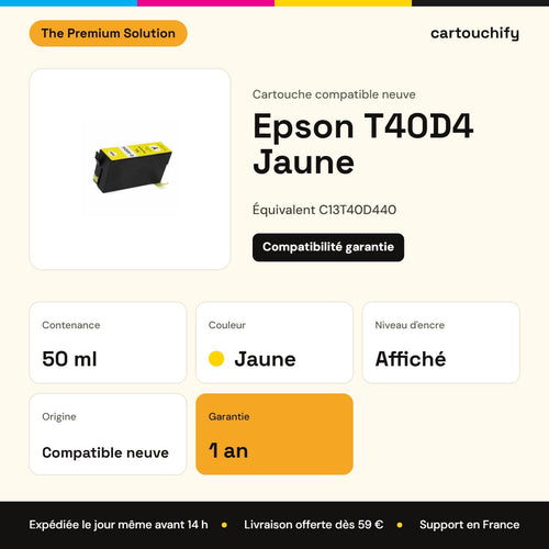 Epson T40D4 Cartouche Jaune compatible équivalent à C13T40D440 : caractéristiques