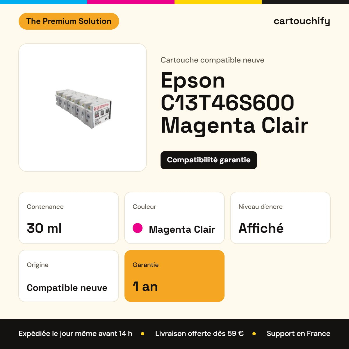 Epson C13T46S600 Cartouche Light Magenta compatible : caractéristiques