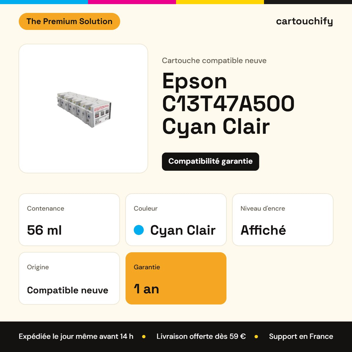 Epson C13T47A500 Cartouche Light Cyan compatible : caractéristiques