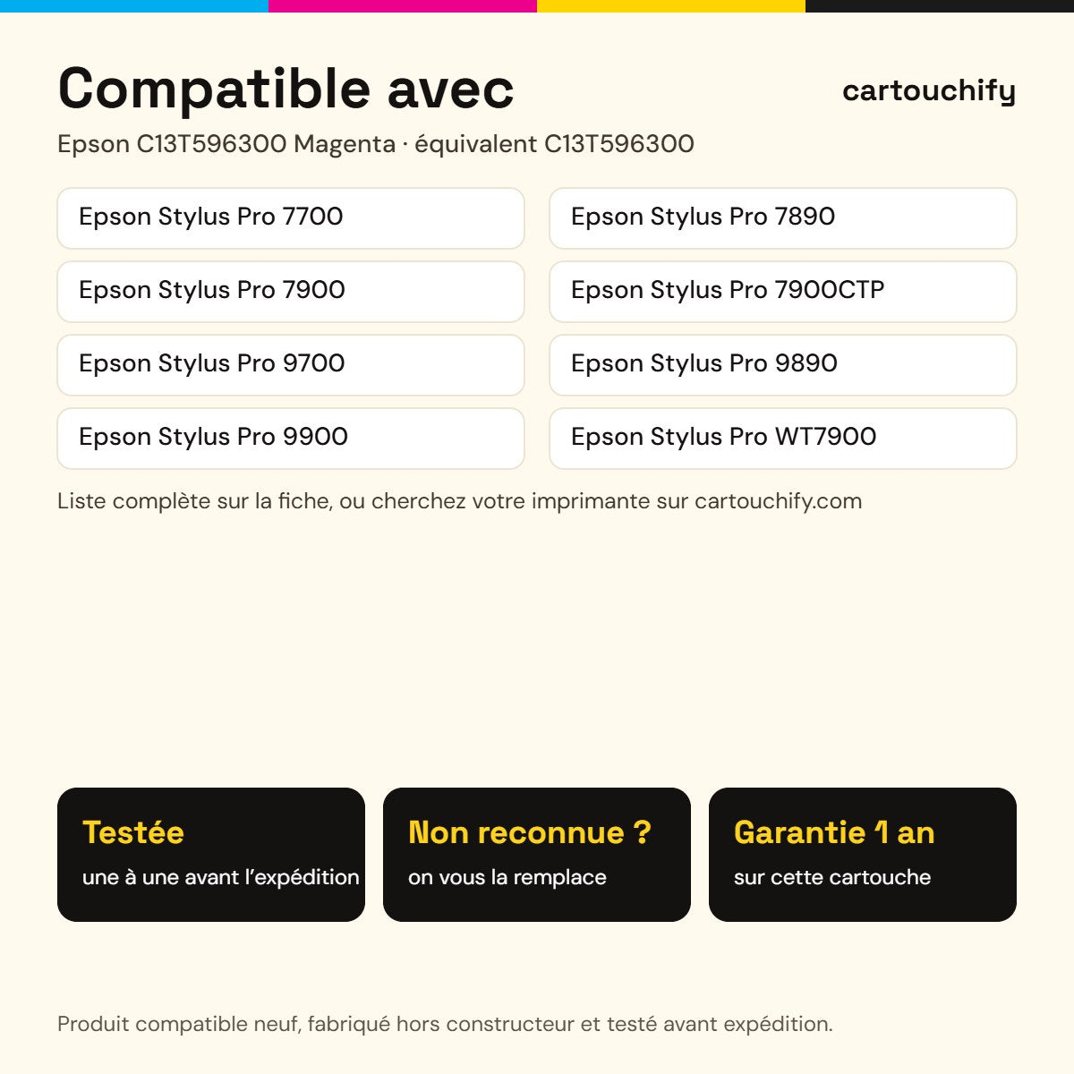 Imprimantes compatibles avec Epson C13T596300 Cartouche Magenta compatible