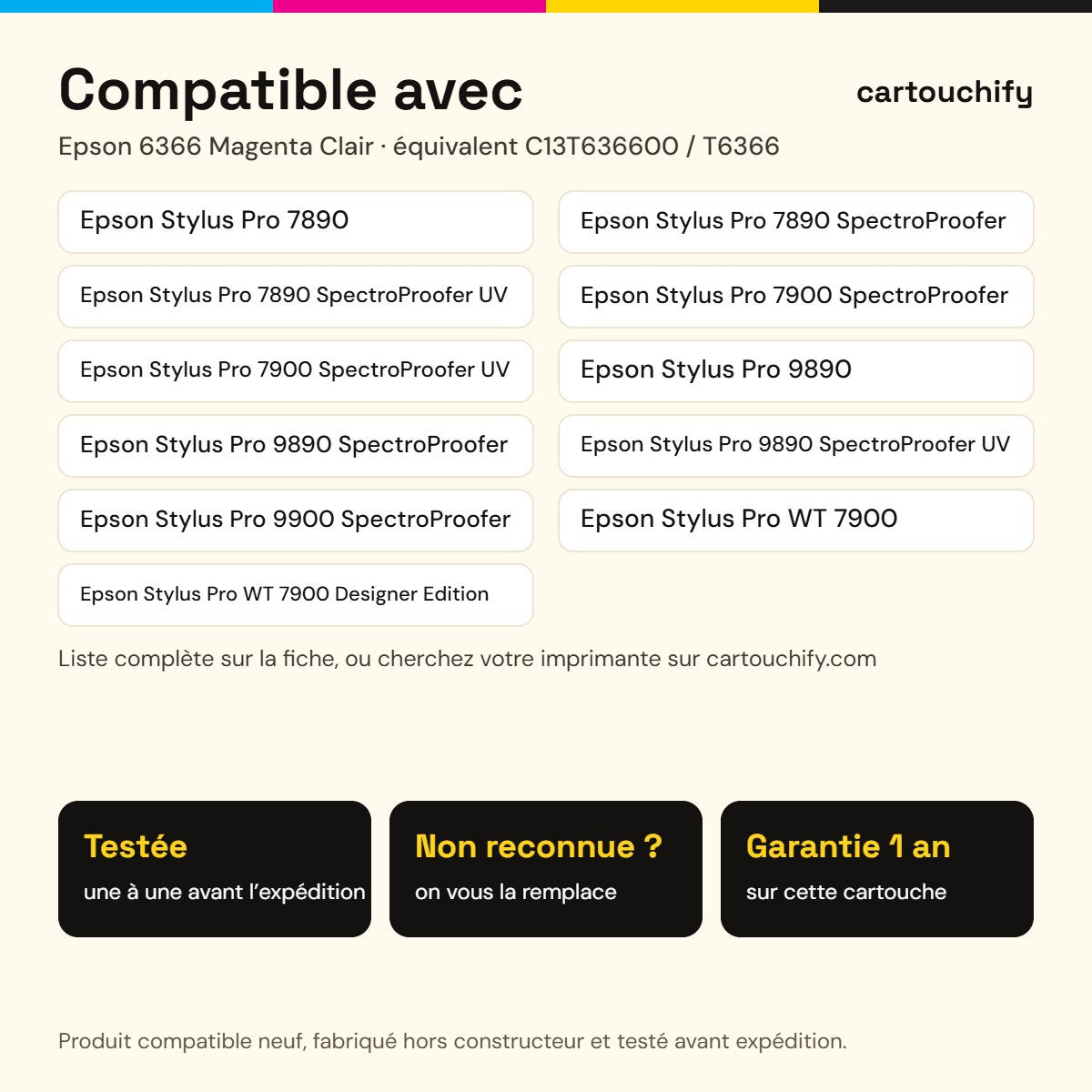 Imprimantes compatibles avec Epson 6366 Cartouche Light Magenta compatible équivalent à C13T636600, T6366