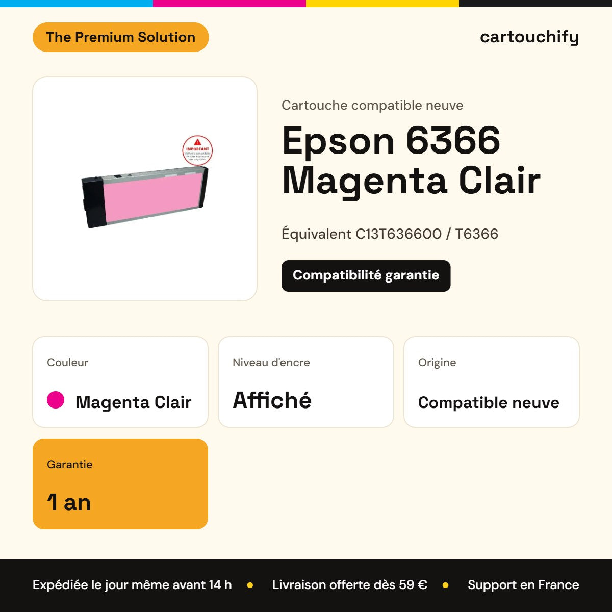 Epson 6366 Cartouche Light Magenta compatible équivalent à C13T636600, T6366 : caractéristiques