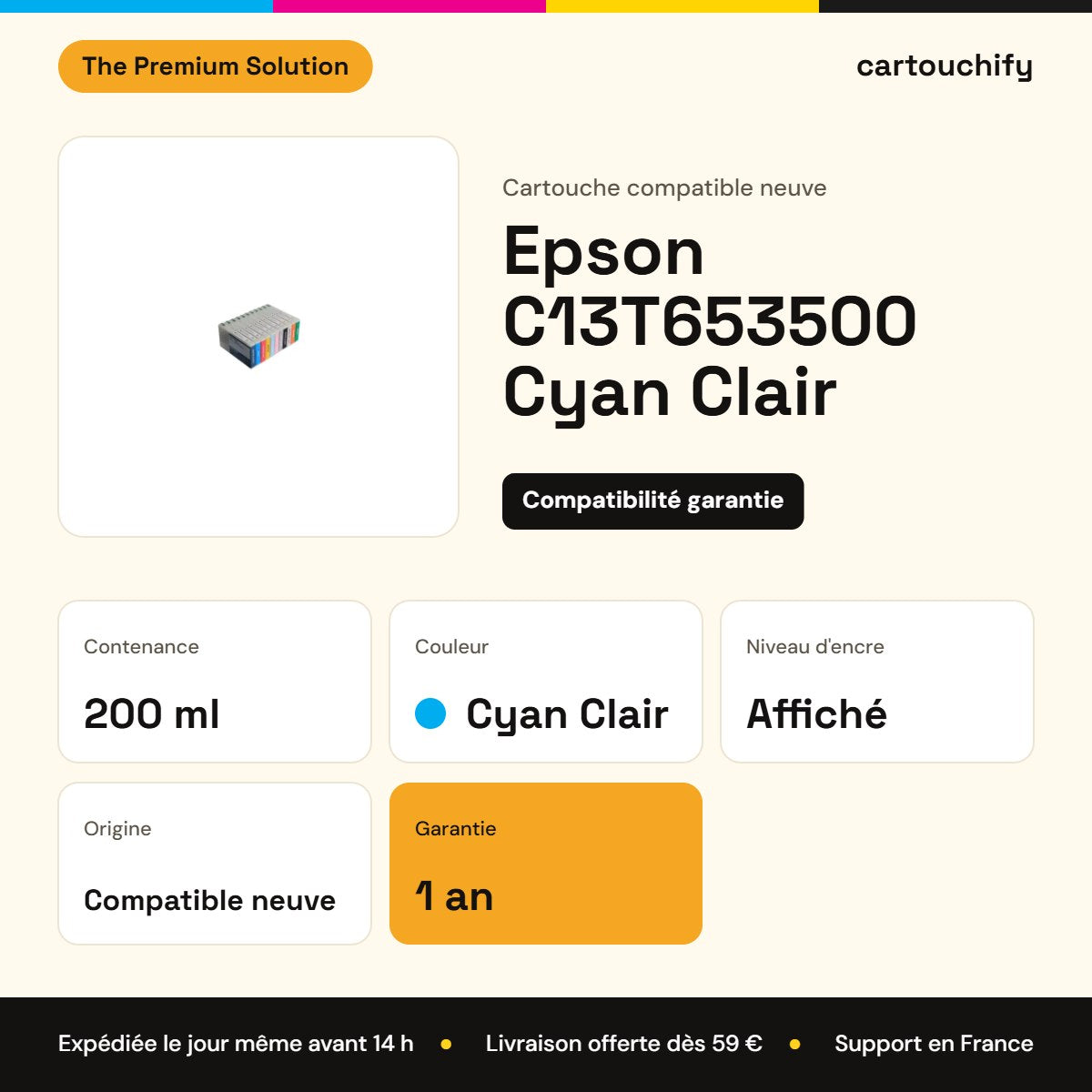 Epson C13T653500 Cartouche Light Cyan compatible : caractéristiques
