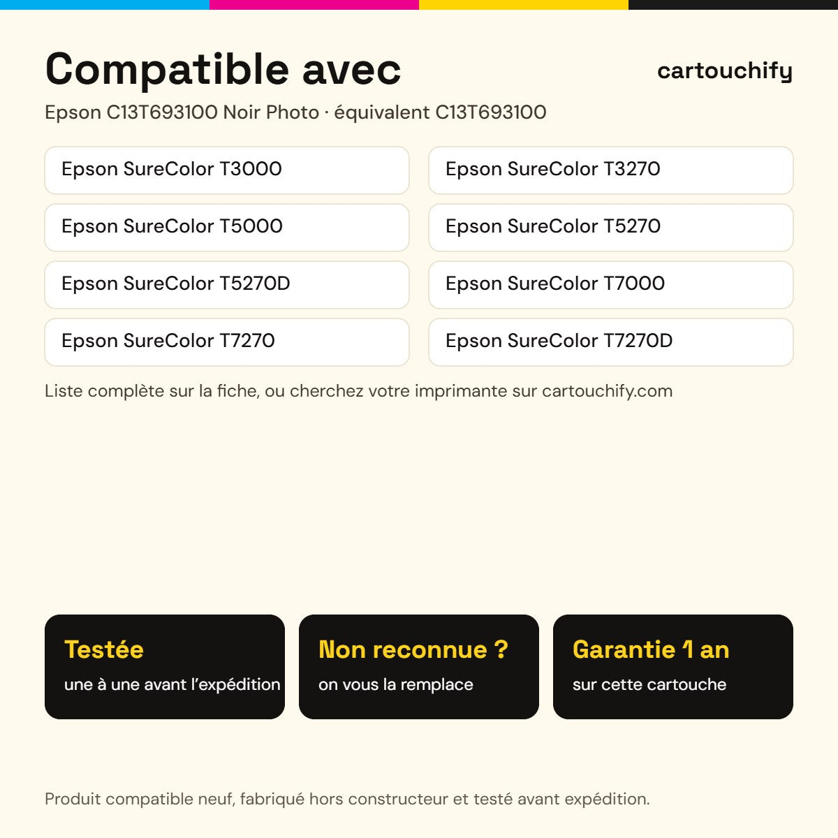 Imprimantes compatibles avec Epson C13T693100 Cartouche Noir photo compatible