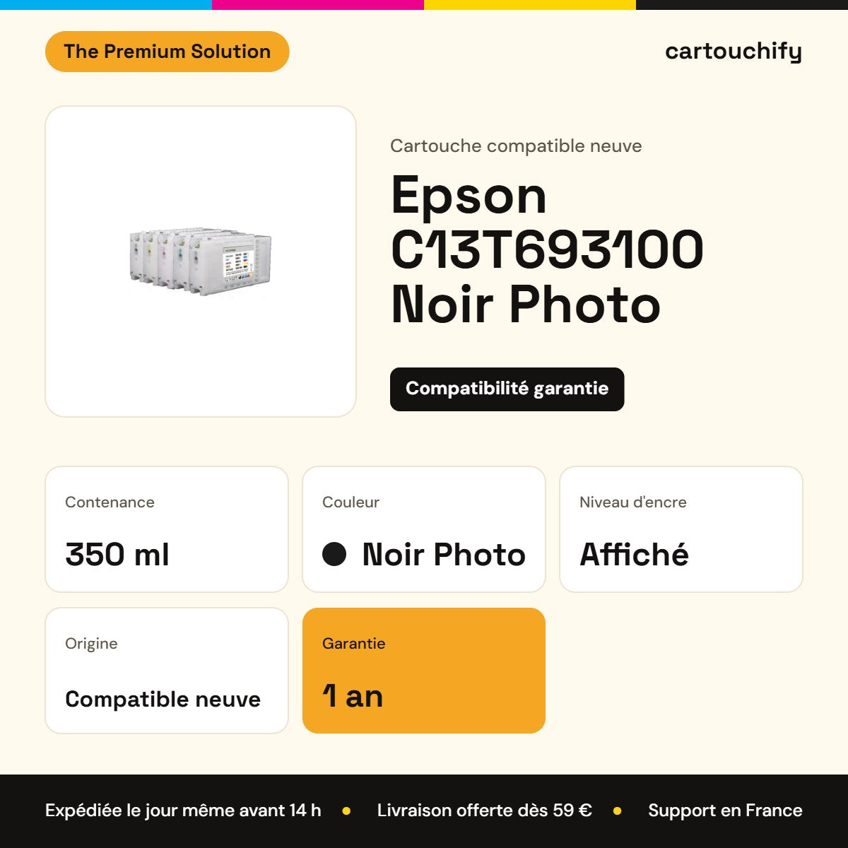 Epson C13T693100 Cartouche Noir photo compatible : caractéristiques