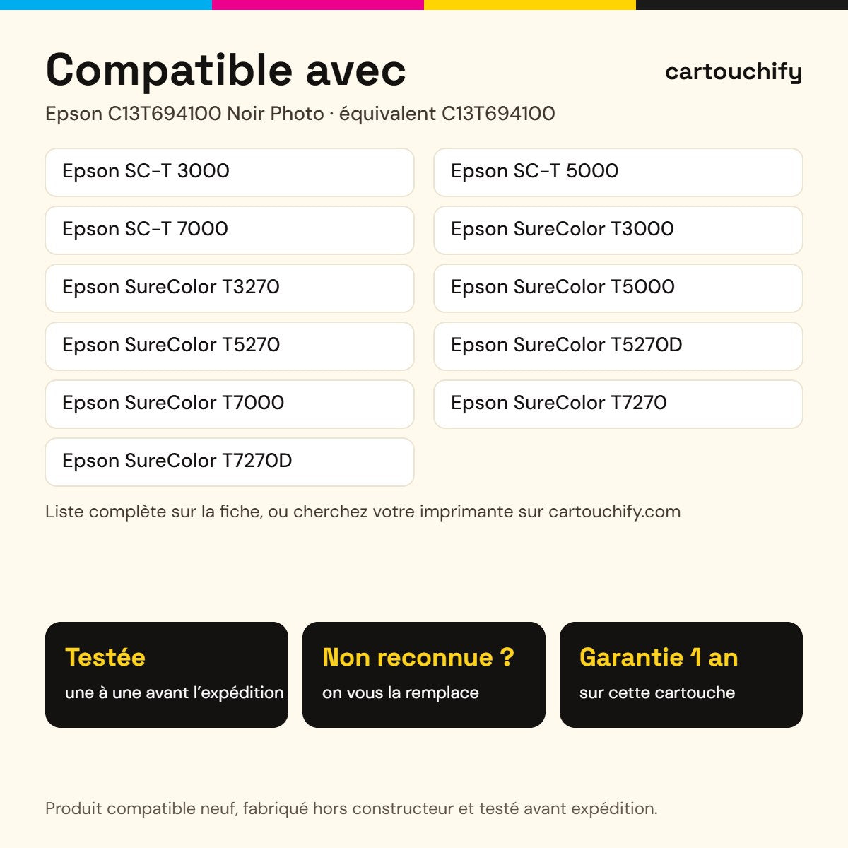Imprimantes compatibles avec Epson C13T694100 Cartouche Noir photo compatible