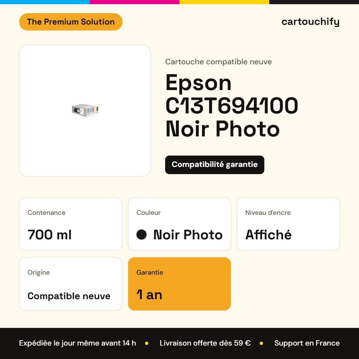 Epson C13T694100 Cartouche Noir photo compatible : caractéristiques