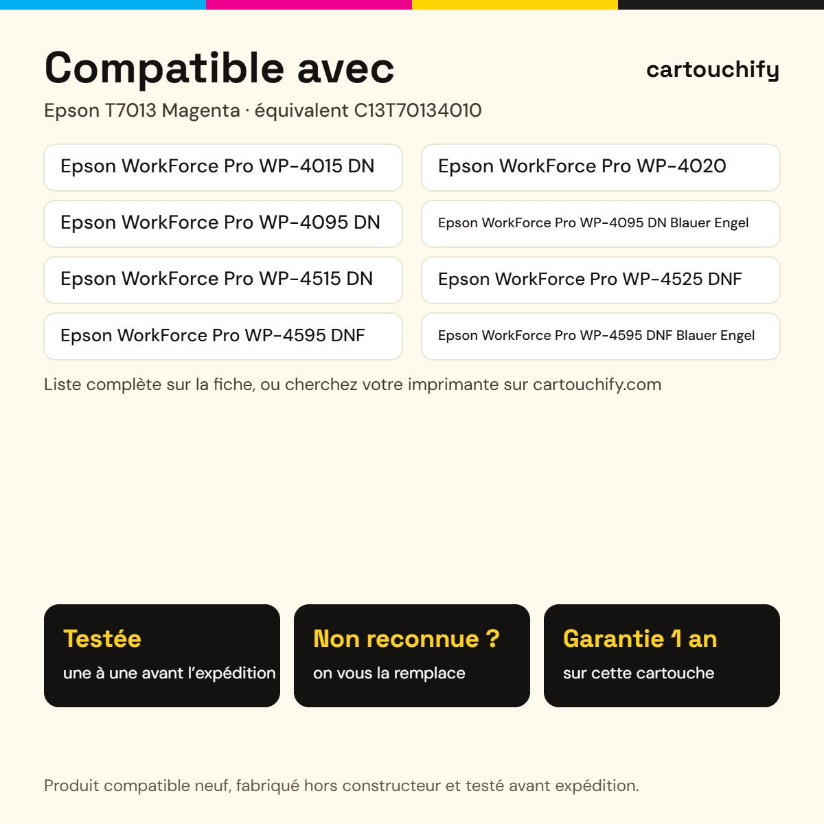 Imprimantes compatibles avec Epson T7013 Cartouche Magenta compatible équivalent à C13T70134010