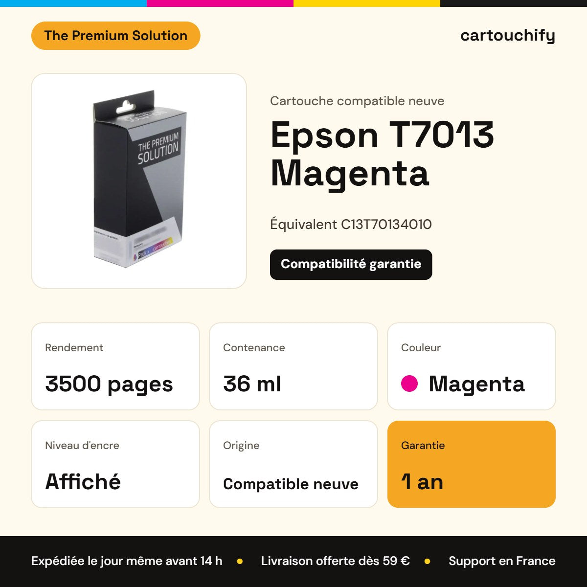 Epson T7013 Cartouche Magenta compatible équivalent à C13T70134010 : caractéristiques