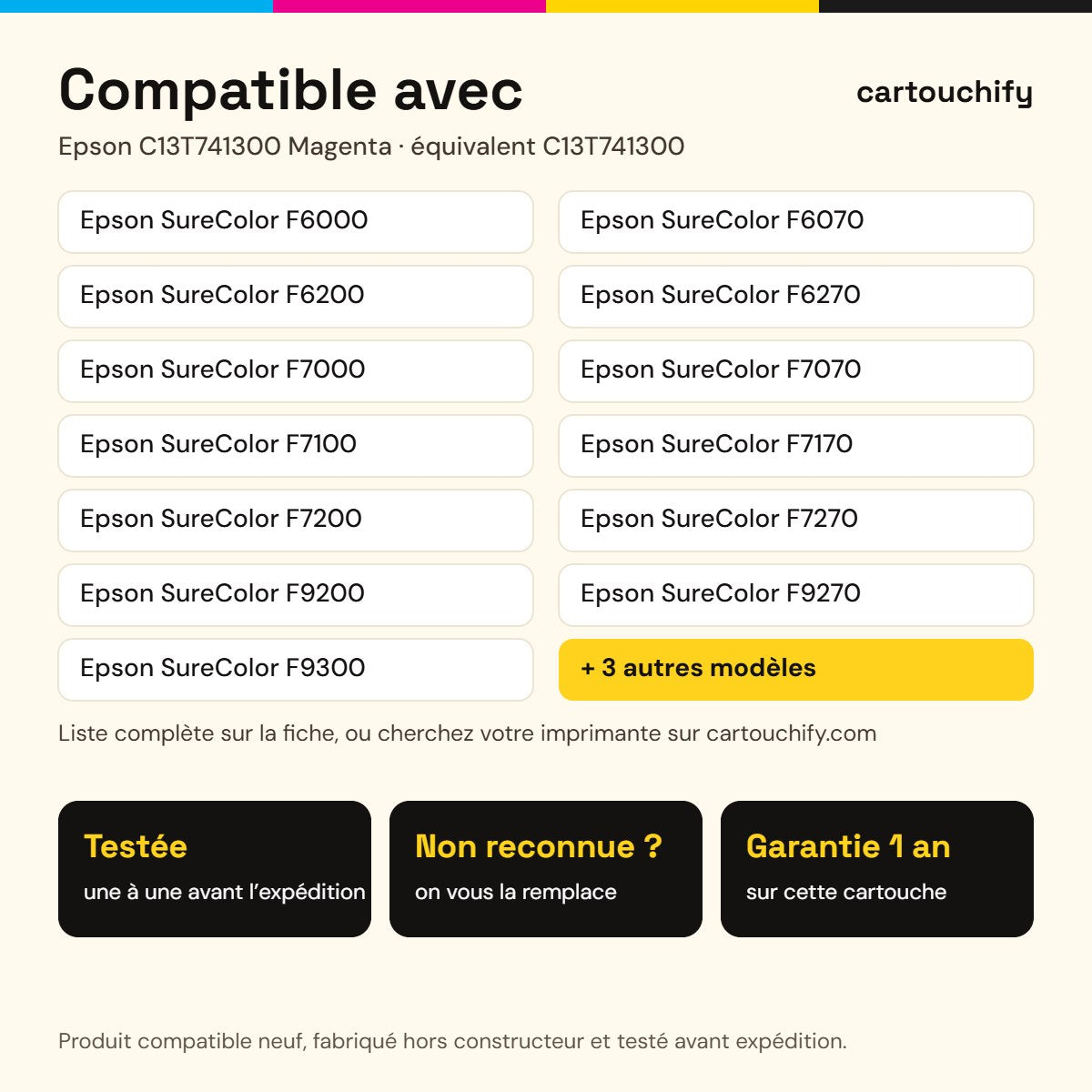 Imprimantes compatibles avec Epson C13T741300 Cartouche Magenta compatible
