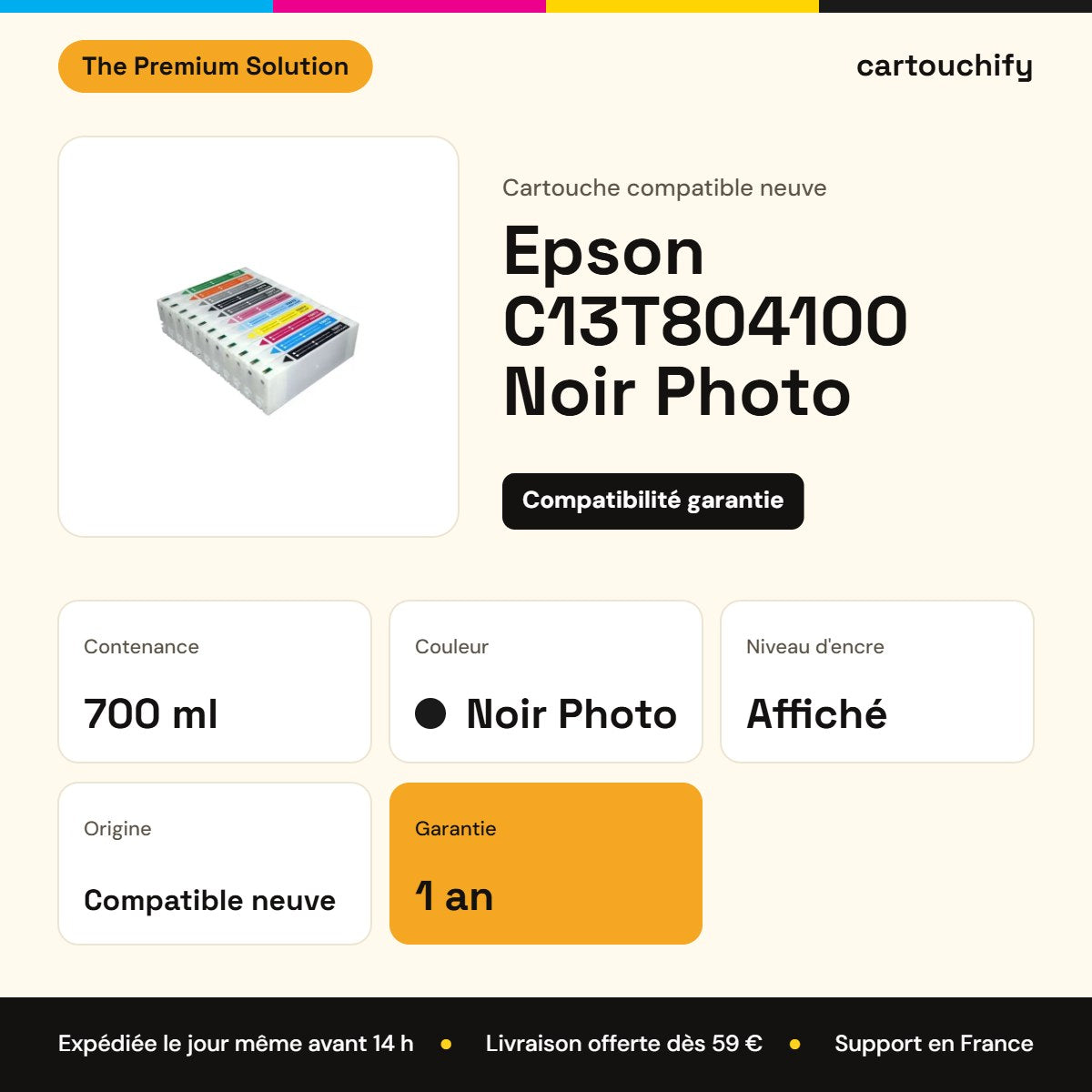 Epson C13T804100 Cartouche Noir photo compatible : caractéristiques