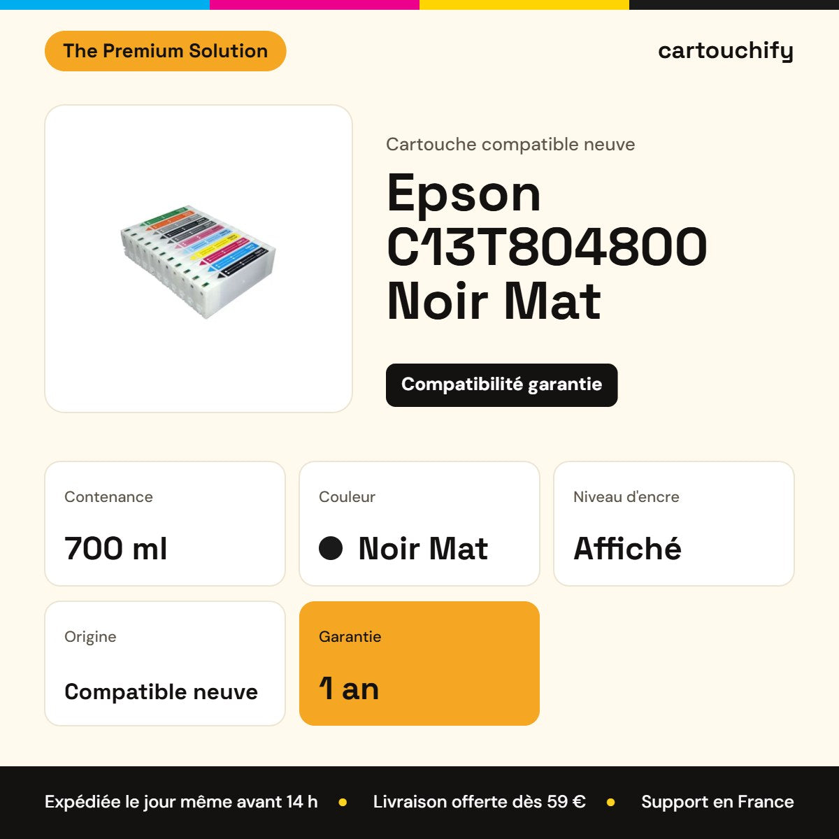 Epson C13T804800 Cartouche Noir mat compatible : caractéristiques