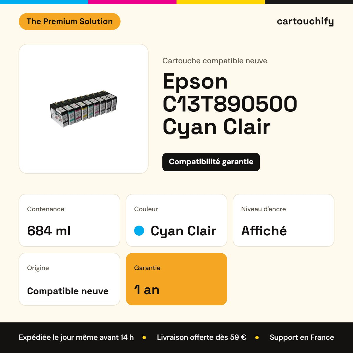 Epson C13T890500 Cartouche Light Cyan compatible : caractéristiques