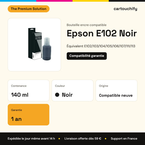 Epson E102 Noir The Premium Solution : 140 ml, garantie 1 an