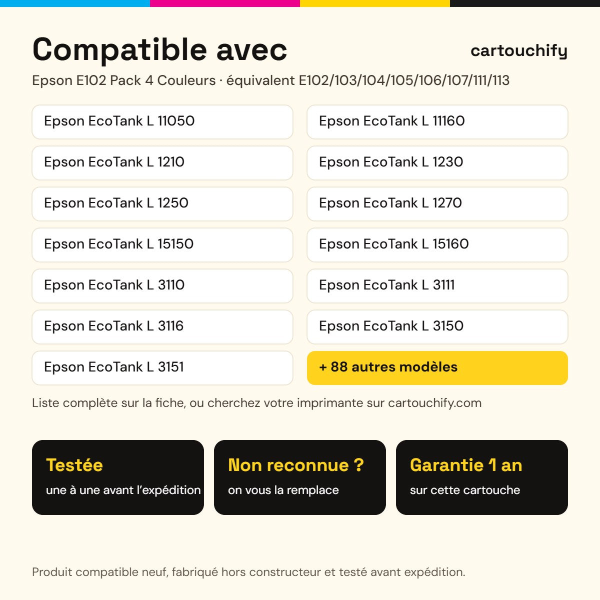 Imprimantes compatibles avec la cartouche Epson E102 Pack 4 Couleurs