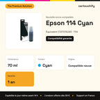 Epson 114 Bouteille encre Cyan compatible équivalent à C13T07A240, T114 : caractéristiques