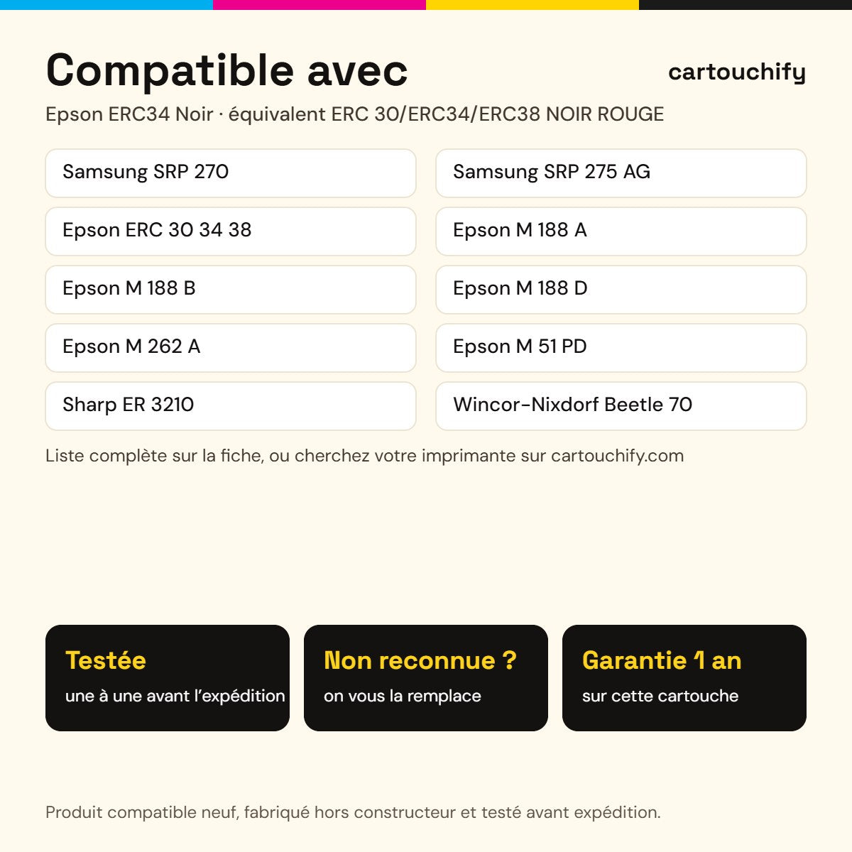 Imprimantes compatibles avec Epson ERC34 Ruban Noir compatible équivalent à ERC 30