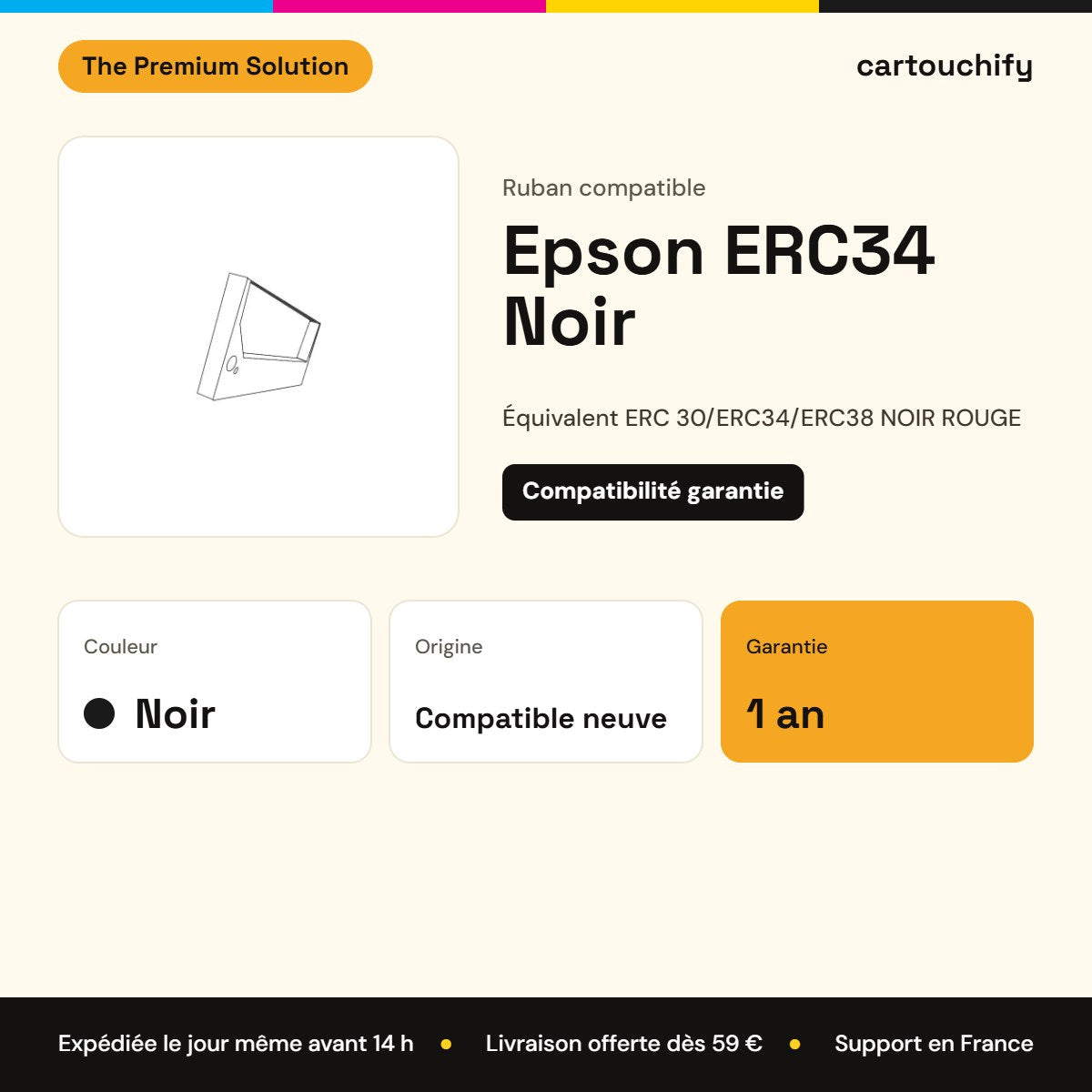Epson ERC34 Ruban Noir compatible équivalent à ERC 30 : caractéristiques