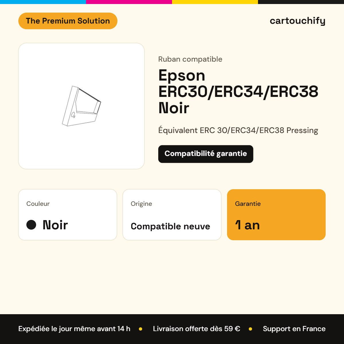 Epson ERC30/ERC34/ERC38 Ruban Noir compatible équivalent à ERC 30, ERC34, ERC38 Pressing : caractéristiques