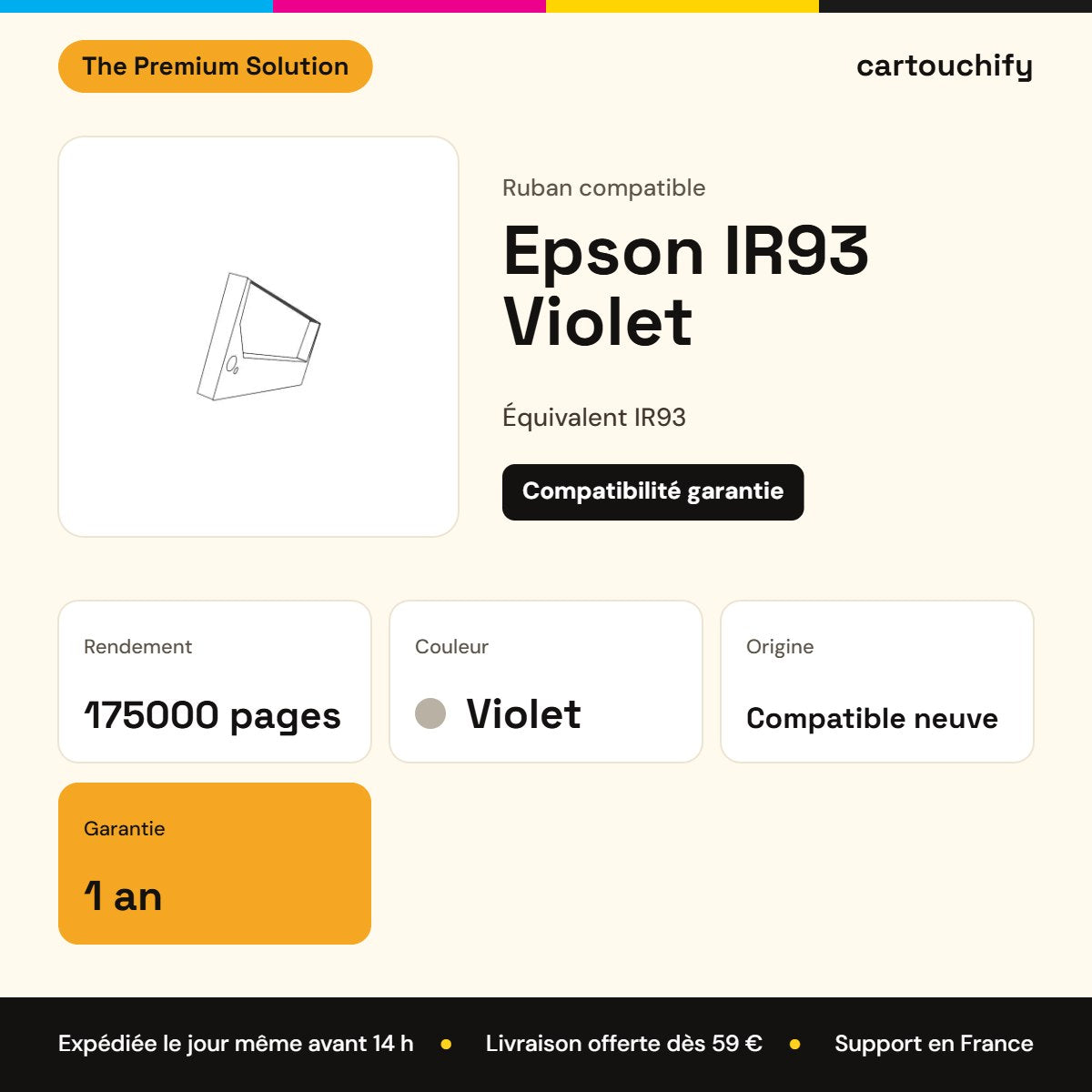 Epson IR93 Ruban Noir compatible : caractéristiques
