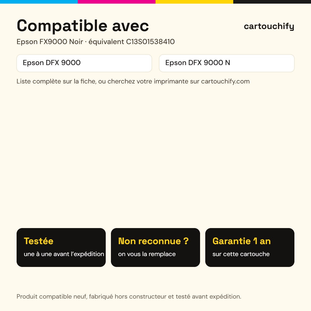 Imprimantes compatibles avec Epson FX9000 Ruban Noir compatible équivalent à S015384