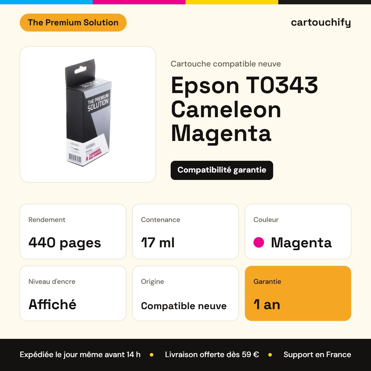 Epson T0343 Cameleon Cartouche Magenta compatible équivalent à T0343 : caractéristiques