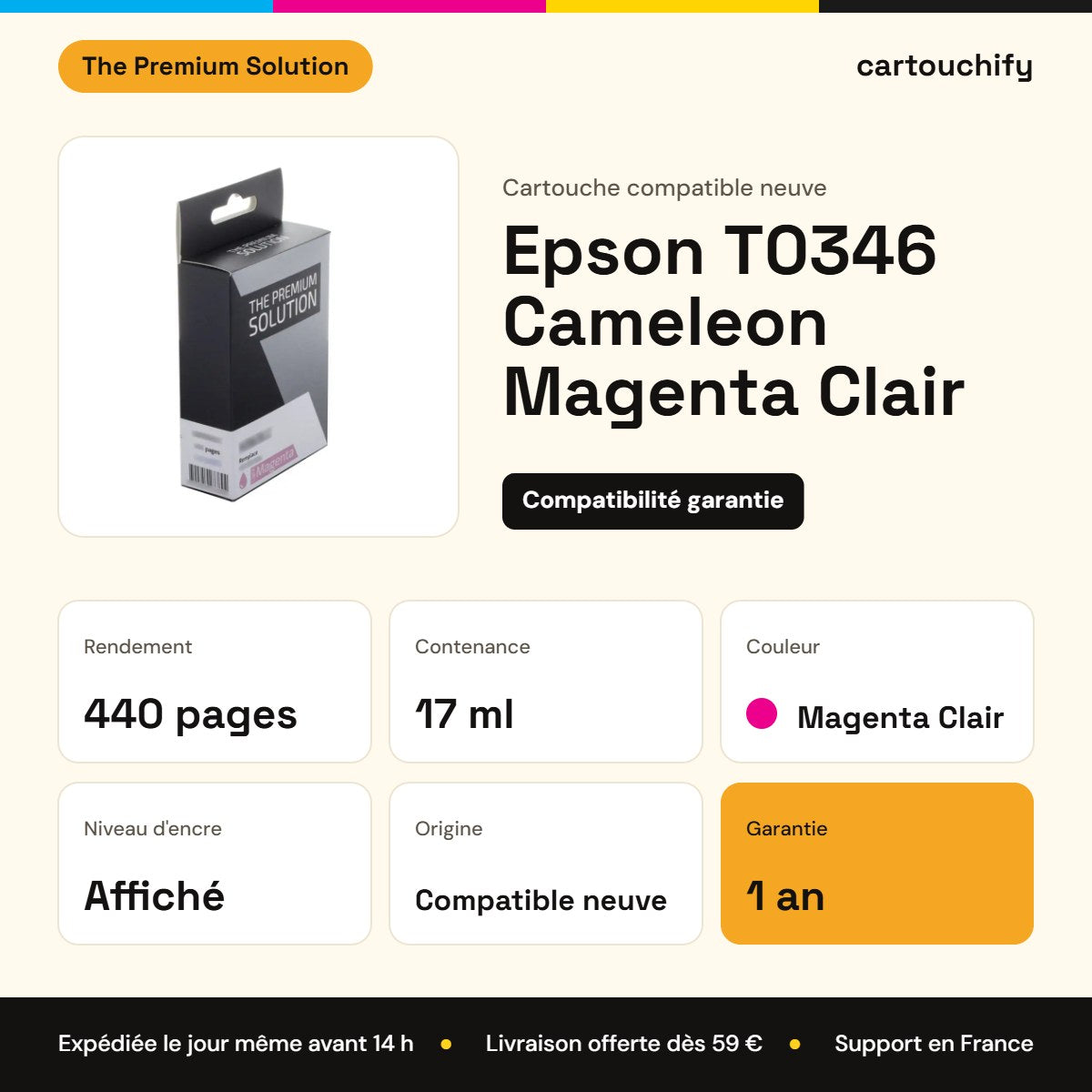 Epson T0346 Cameleon Cartouche Photo Magenta compatible équivalent à T0346 : caractéristiques