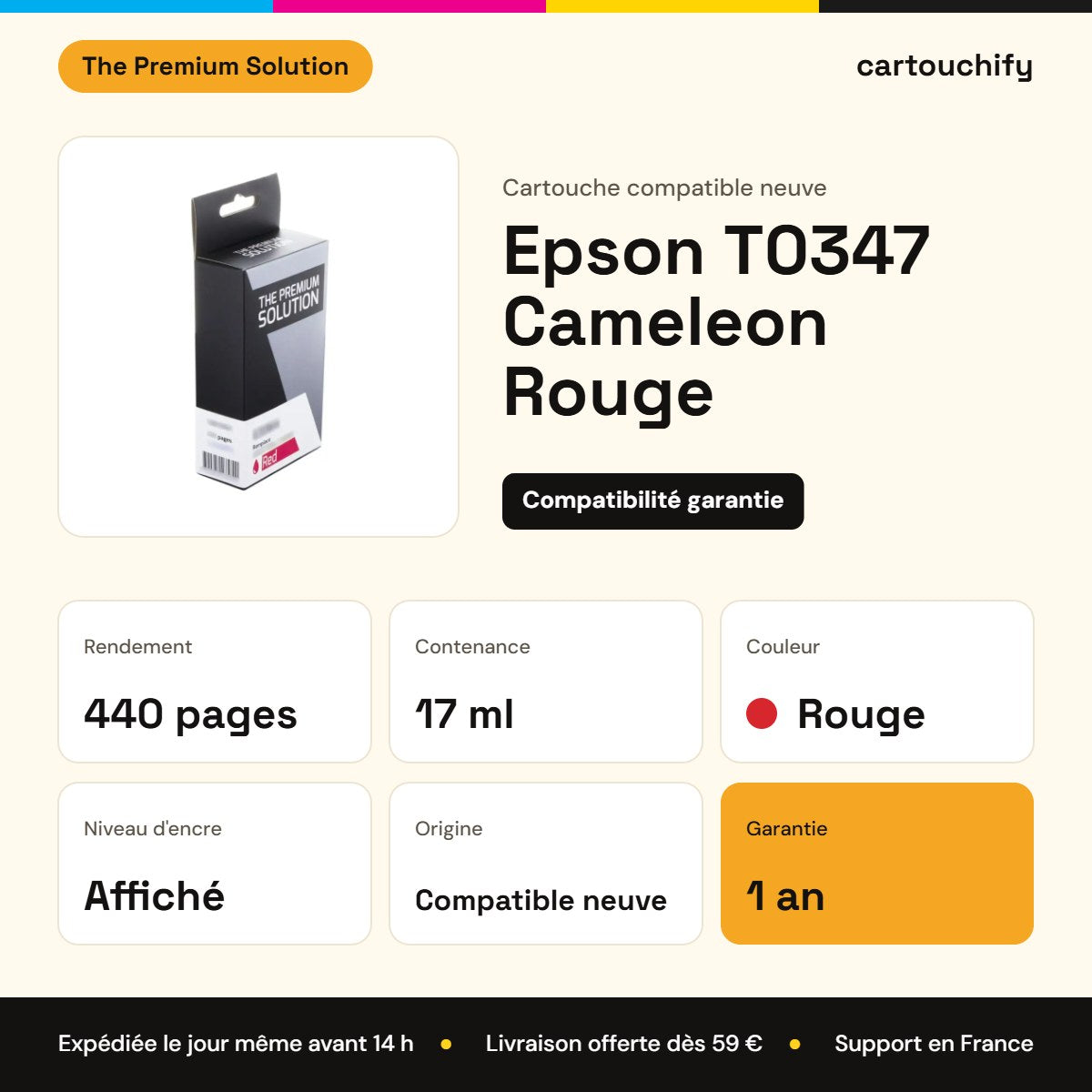 Epson T0347 Cameleon Cartouche Red compatible équivalent à T0347 : caractéristiques