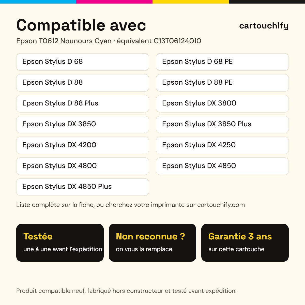 Imprimantes compatibles avec Epson T0612 Nounours Cartouche Cyan compatible équivalent à C13T06124010 · Switch