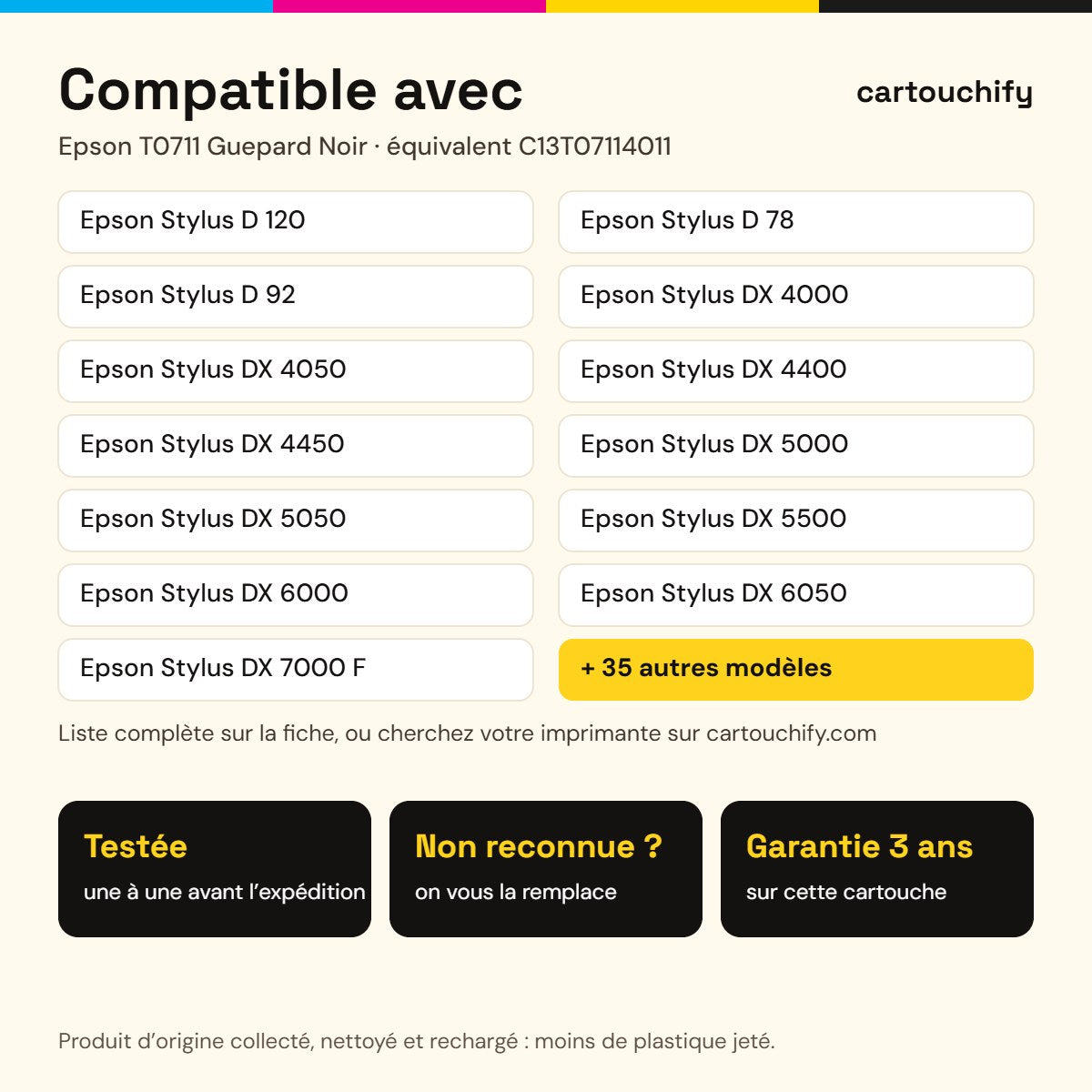 Imprimantes compatibles avec la cartouche Epson T0711 Guepard Noir