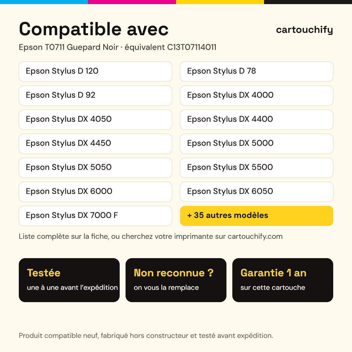 Imprimantes compatibles avec la cartouche Epson T0711 Guepard Noir