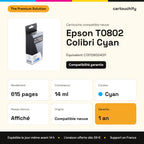 Epson T0802 Colibri Cartouche Cyan compatible équivalent à C13T08024011 : caractéristiques