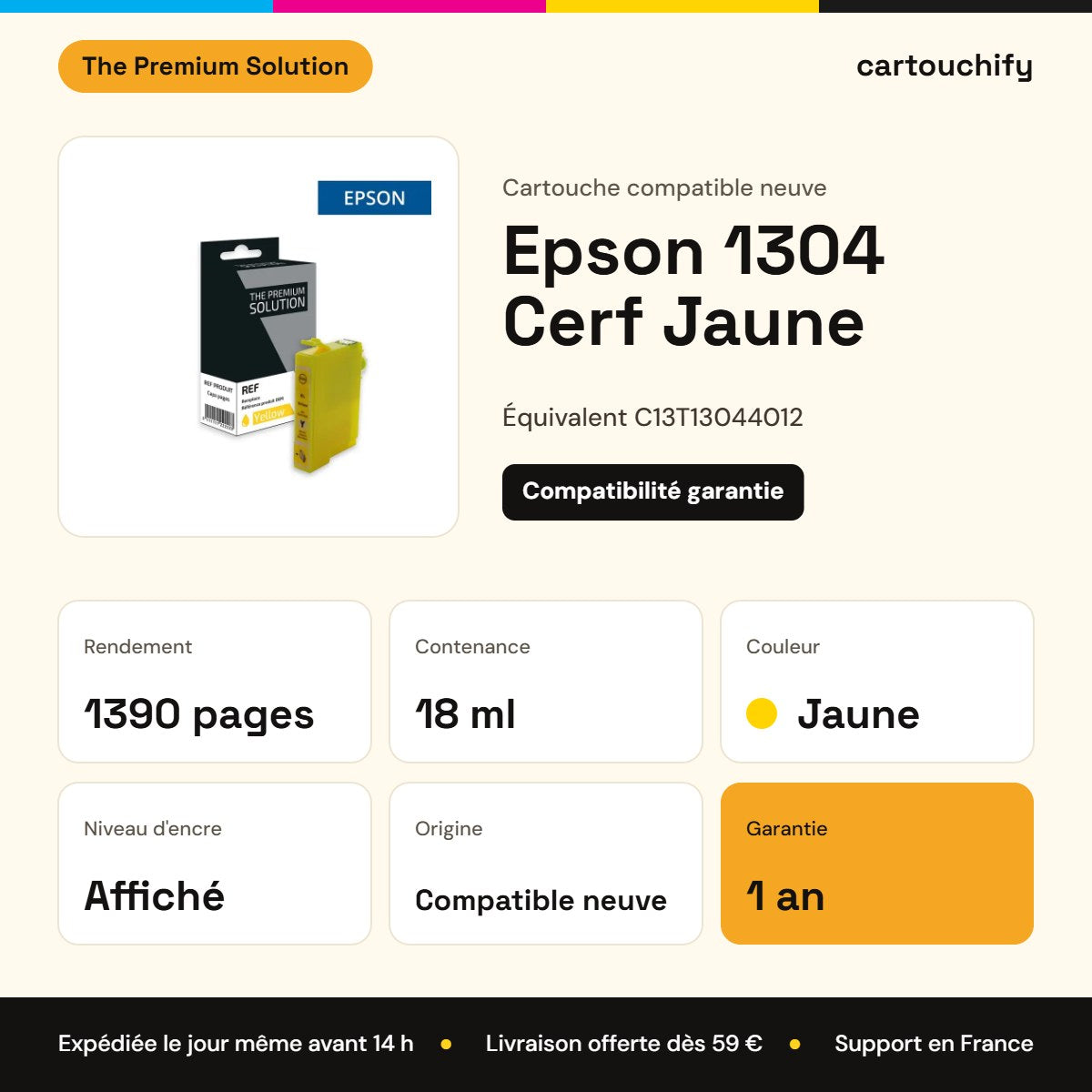 Epson 1304 Cerf Cartouche Jaune compatible équivalent à C13T13044012 : caractéristiques