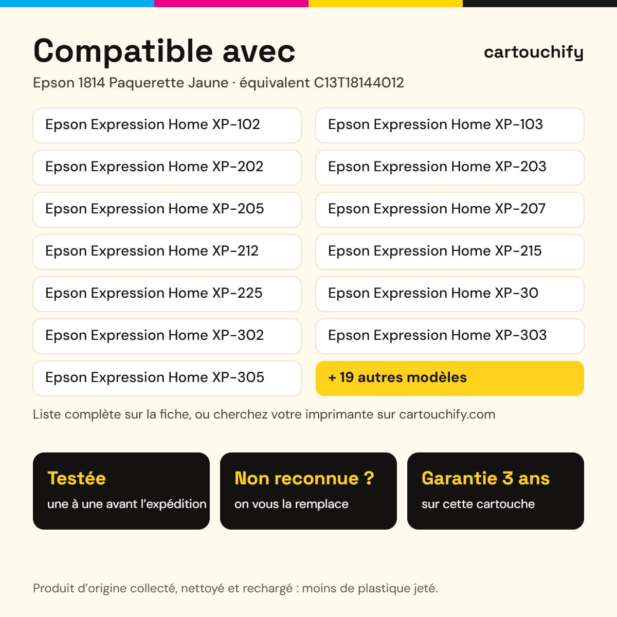 Imprimantes compatibles avec la cartouche Epson 1814 Paquerette Jaune