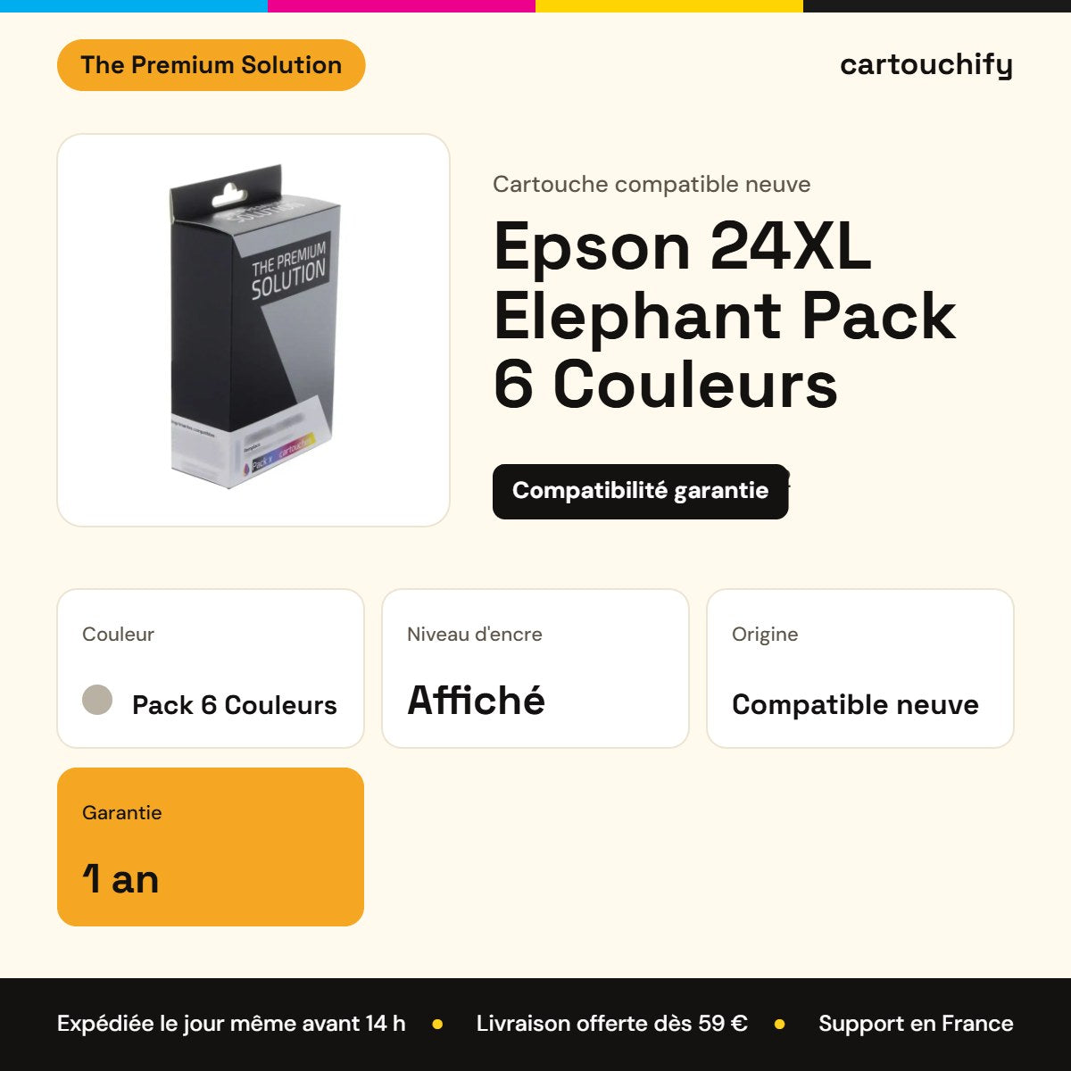 Epson 24XL Elephant Cartouche Pack 6 Couleurs compatible équivalent à C13T24384012 : caractéristiques