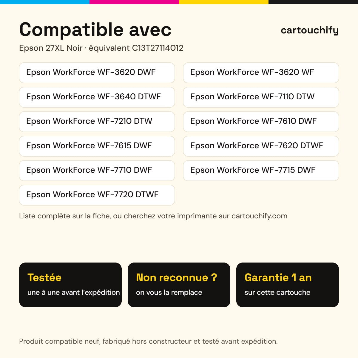 Imprimantes compatibles avec Epson 27XL Cartouche Noir compatible équivalent à C13T27114012
