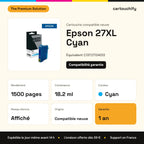 Epson 27XL Cartouche Cyan compatible équivalent à C13T27124012 : caractéristiques