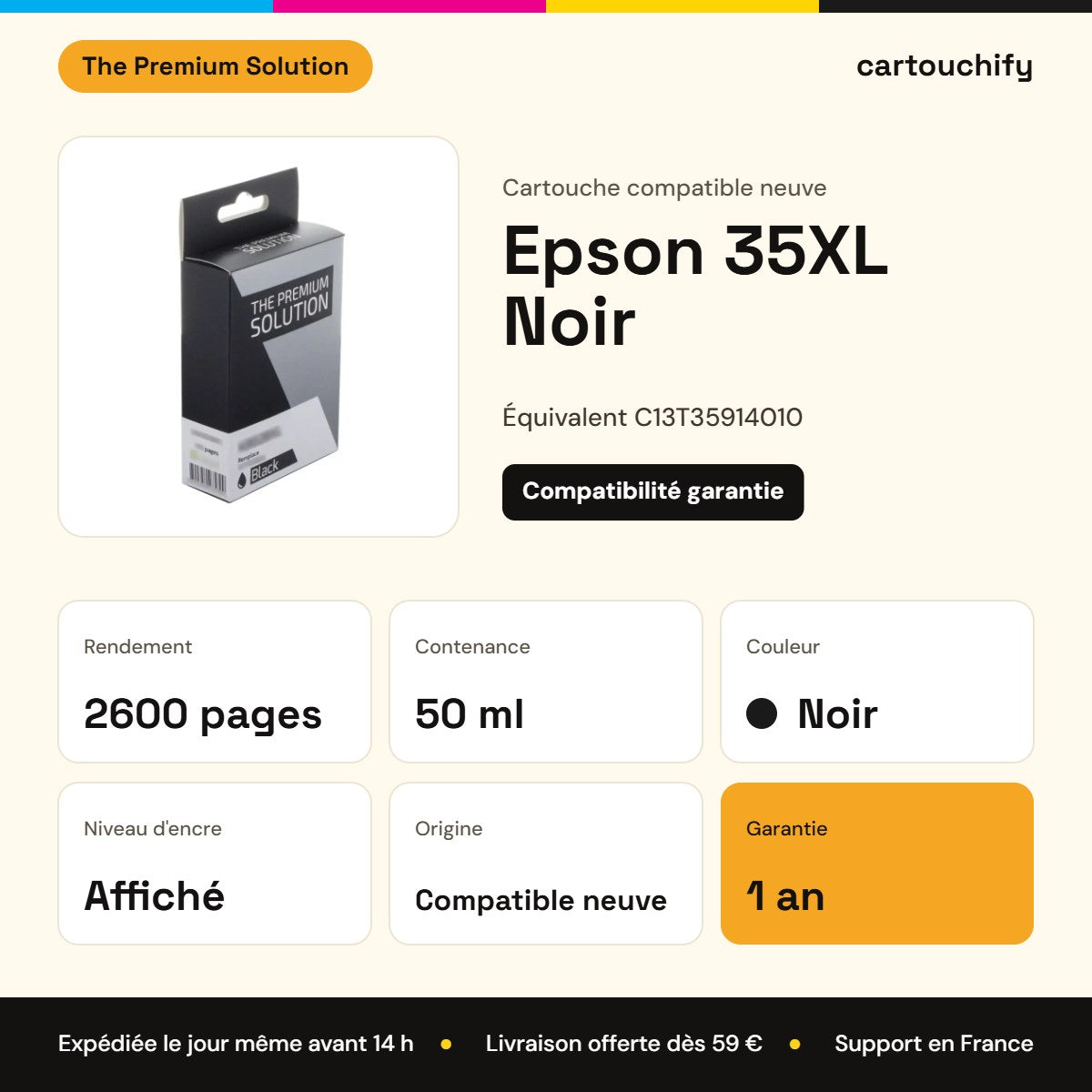 Epson 35XL Cartouche Noir compatible équivalent à C13T35914010 : caractéristiques