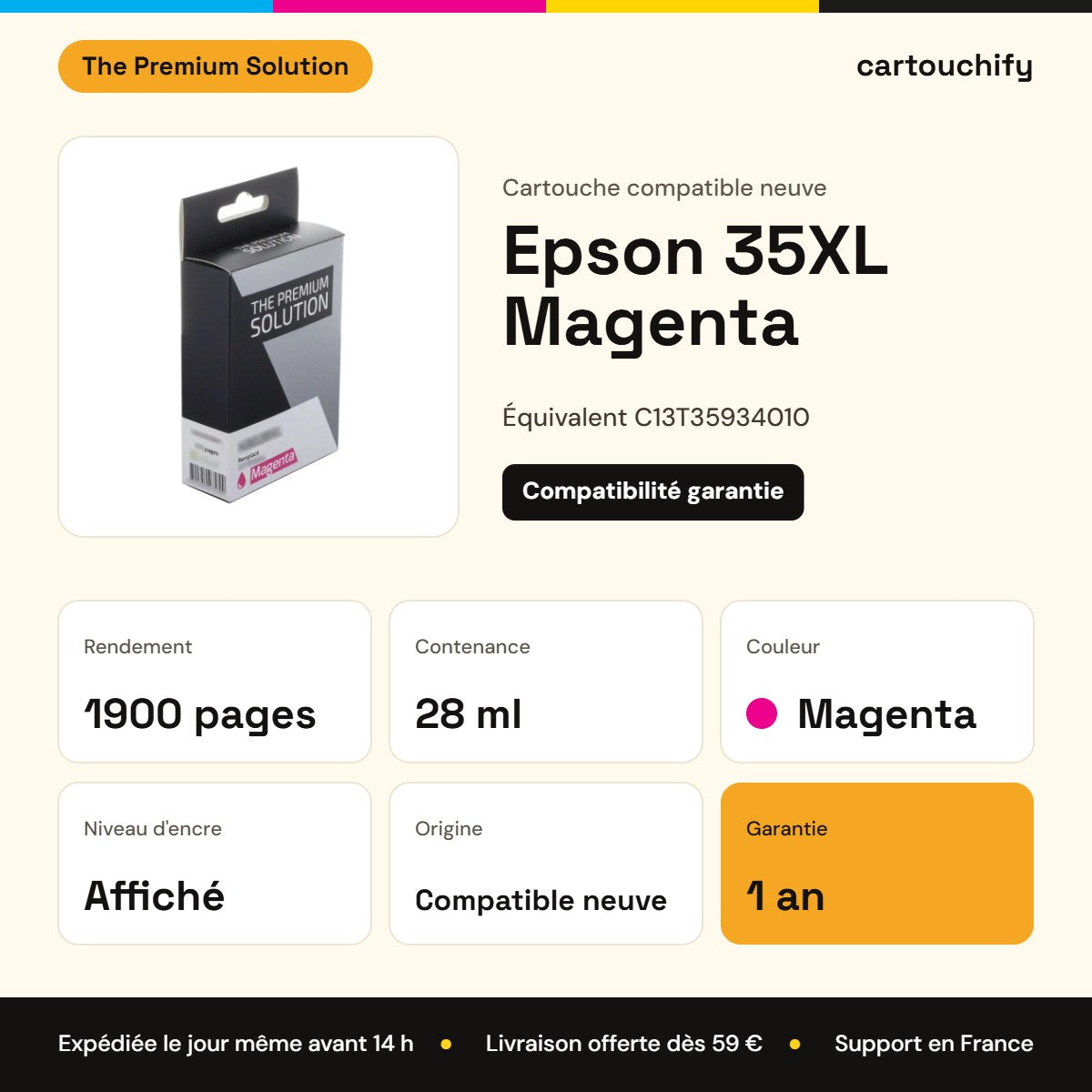 Epson 35XL Cartouche Magenta compatible équivalent à C13T35934010 : caractéristiques