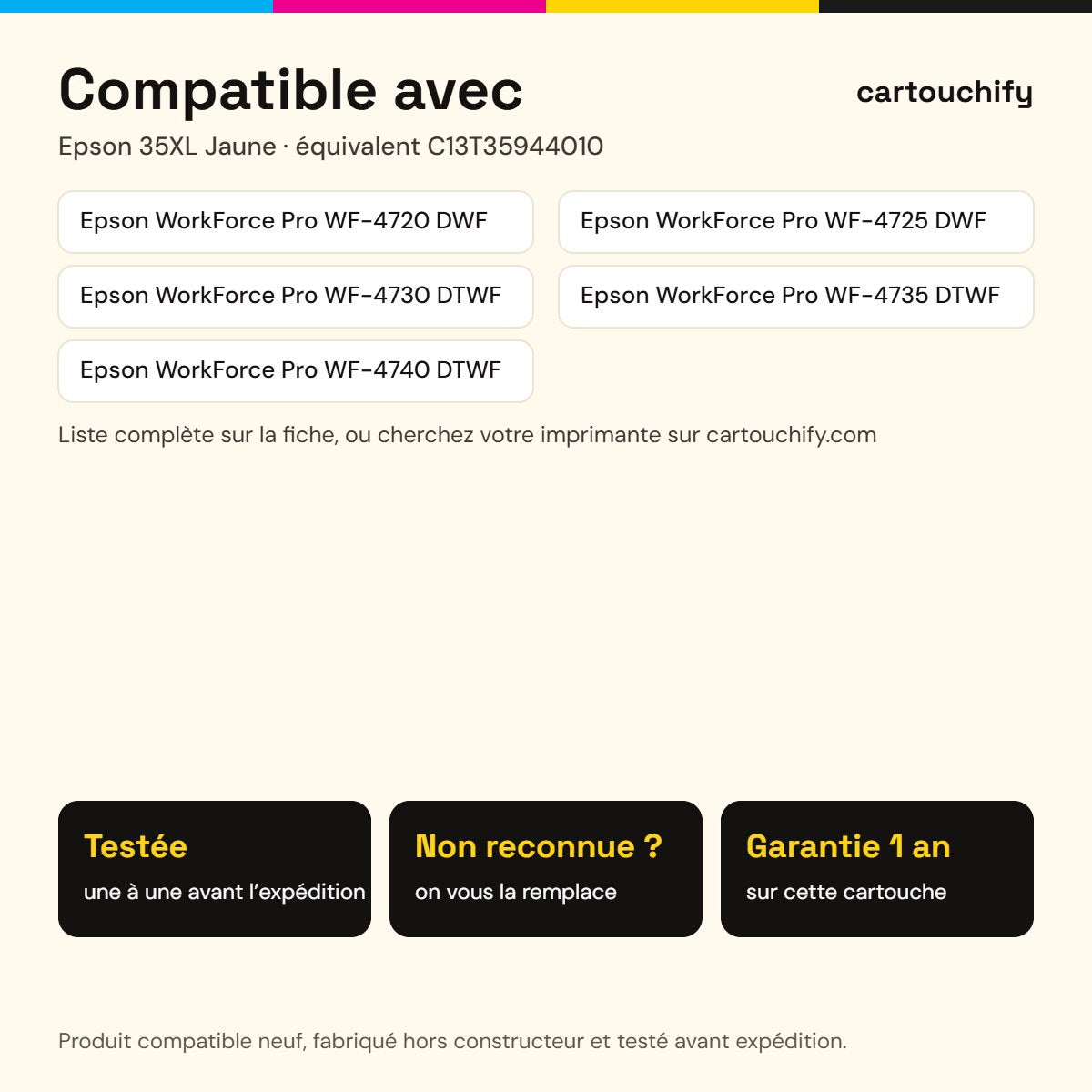 Imprimantes compatibles avec Epson 35XL Cartouche Jaune compatible équivalent à C13T35944010