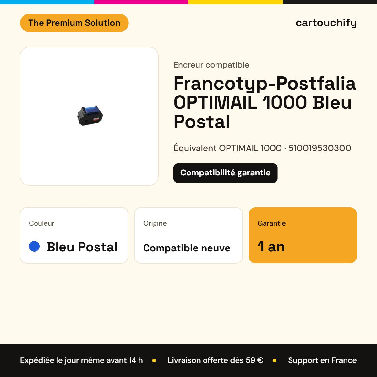 Francotyp-Postfalia OPTIMAIL 1000 Encreur Noir compatible équivalent à 510019530300 : caractéristiques