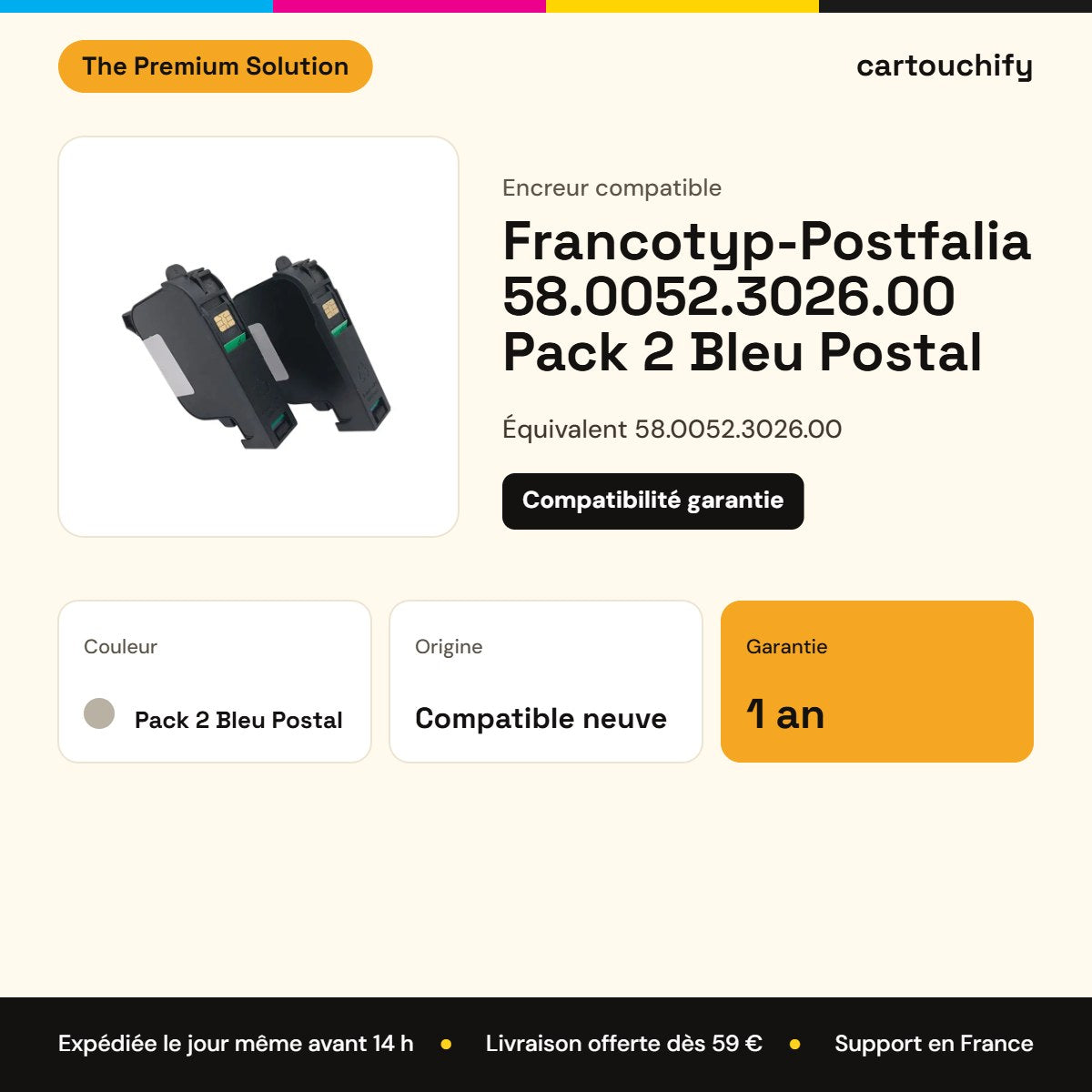 Francotyp-Postfalia 58.0052.3026.00 Encreur Pack 2 Bleu Postal compatible : caractéristiques