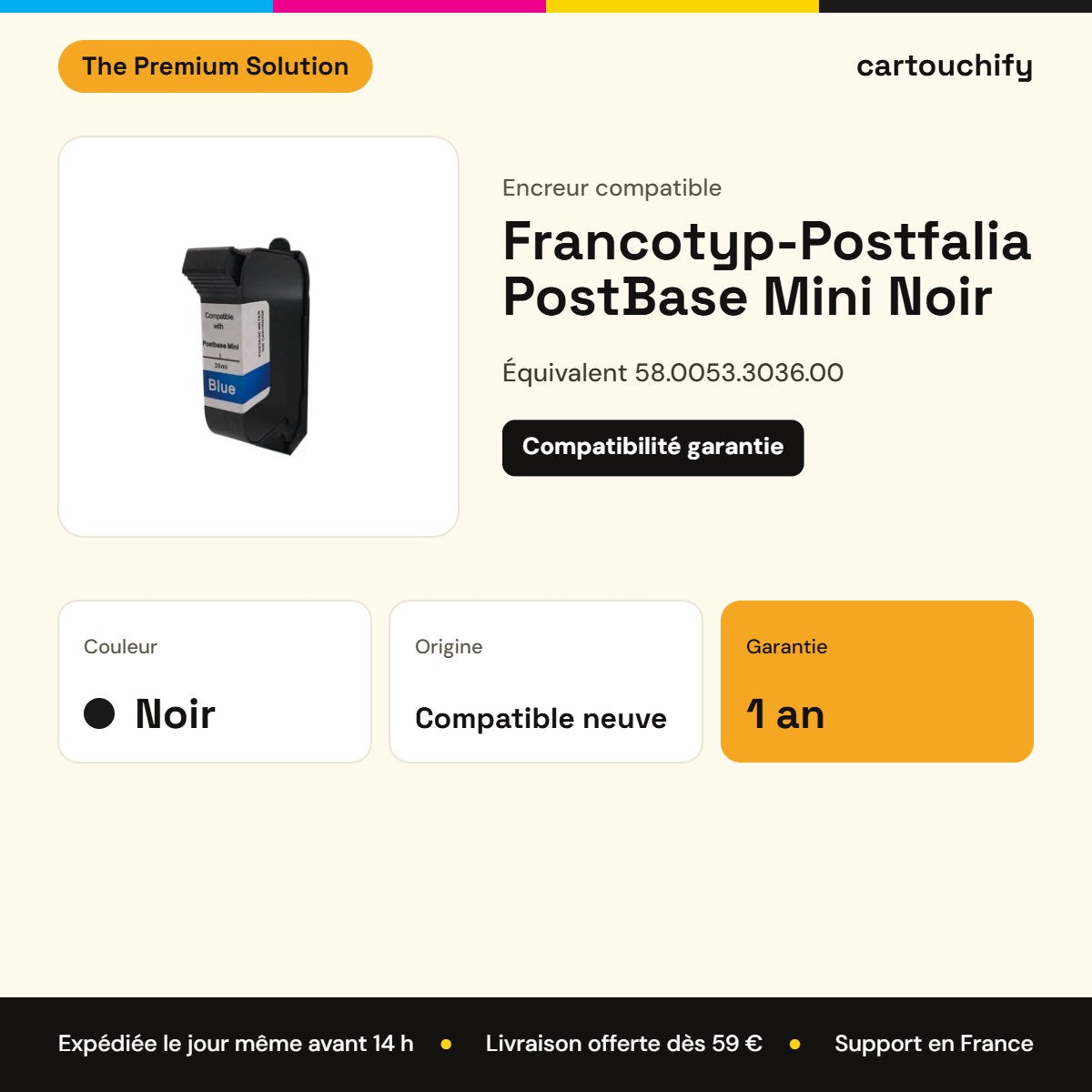 Francotyp-Postfalia PostBase Mini Encreur Noir compatible équivalent à 58.0053.3036.00 -Bleu Postal : caractéristiques