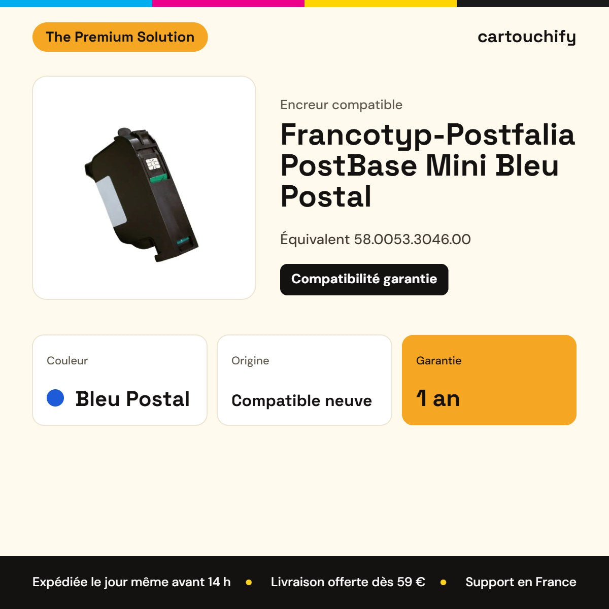Francotyp-Postfalia PostBase Mini Encreur Bleu Postal compatible équivalent à 58.0053.3046.00 -Bleu Postal : caractéristiques
