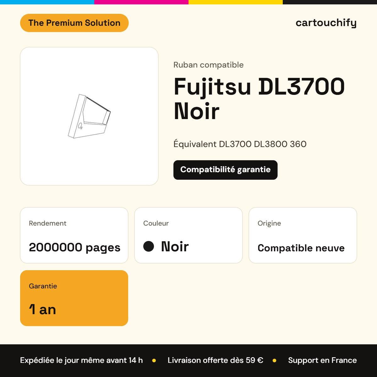 Fujitsu DL3700 Ruban Noir compatible équivalent à DL3700 DL3800 360 : caractéristiques