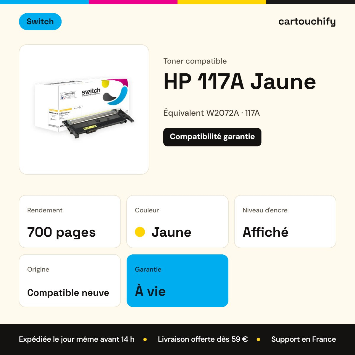 HP 117A Toner Jaune compatible équivalent à W2072A · Switch : caractéristiques