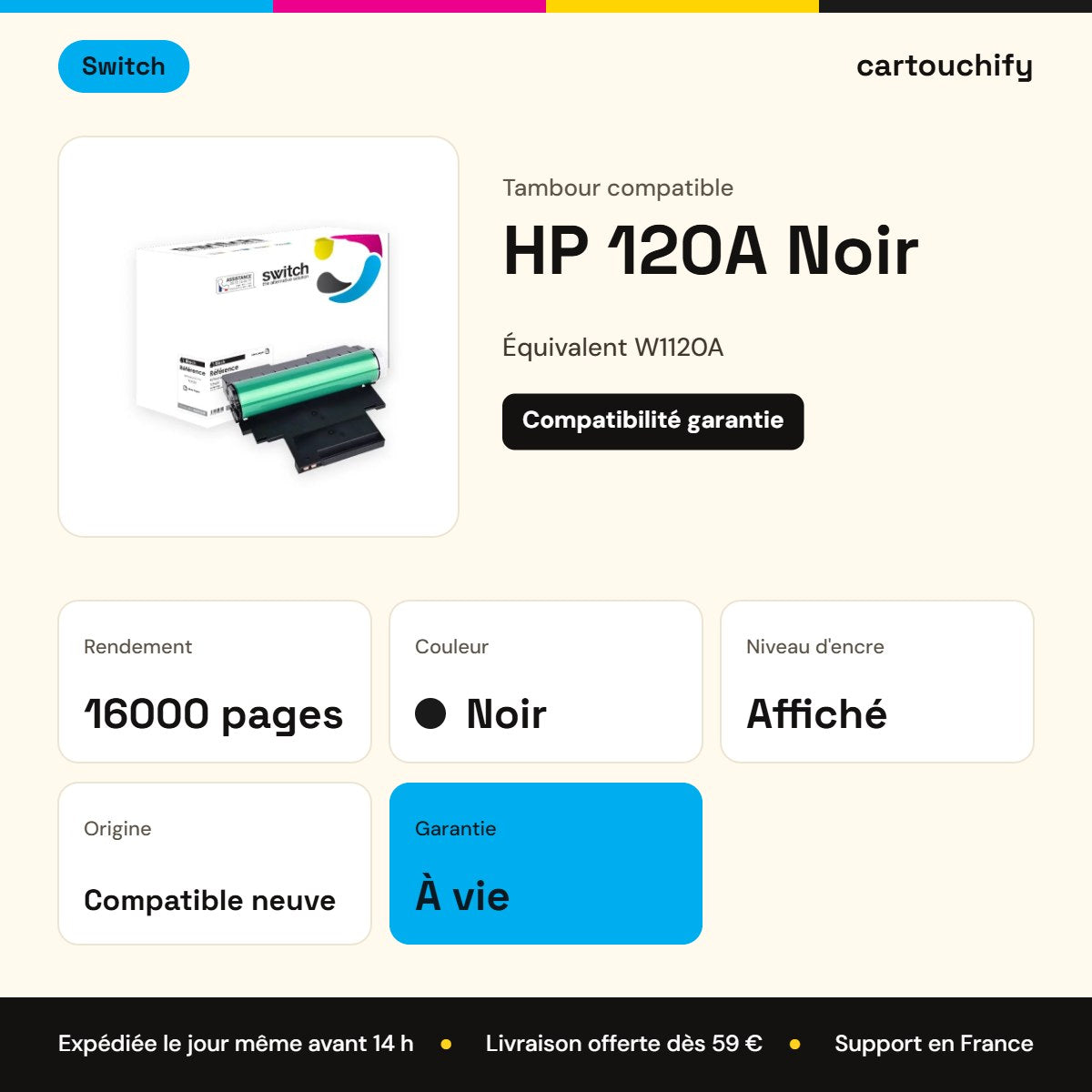 HP 120A Tambour Noir compatible équivalent à W1120A · Switch : caractéristiques