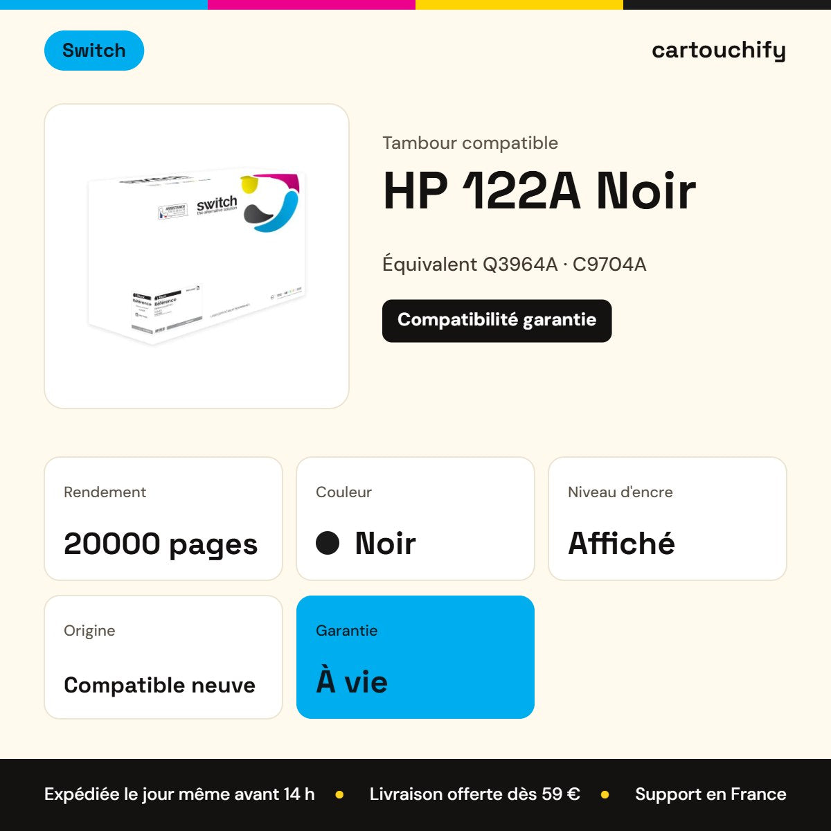 HP 122A Tambour Noir compatible équivalent à Q3964A, C9704A, 701 · Switch : caractéristiques
